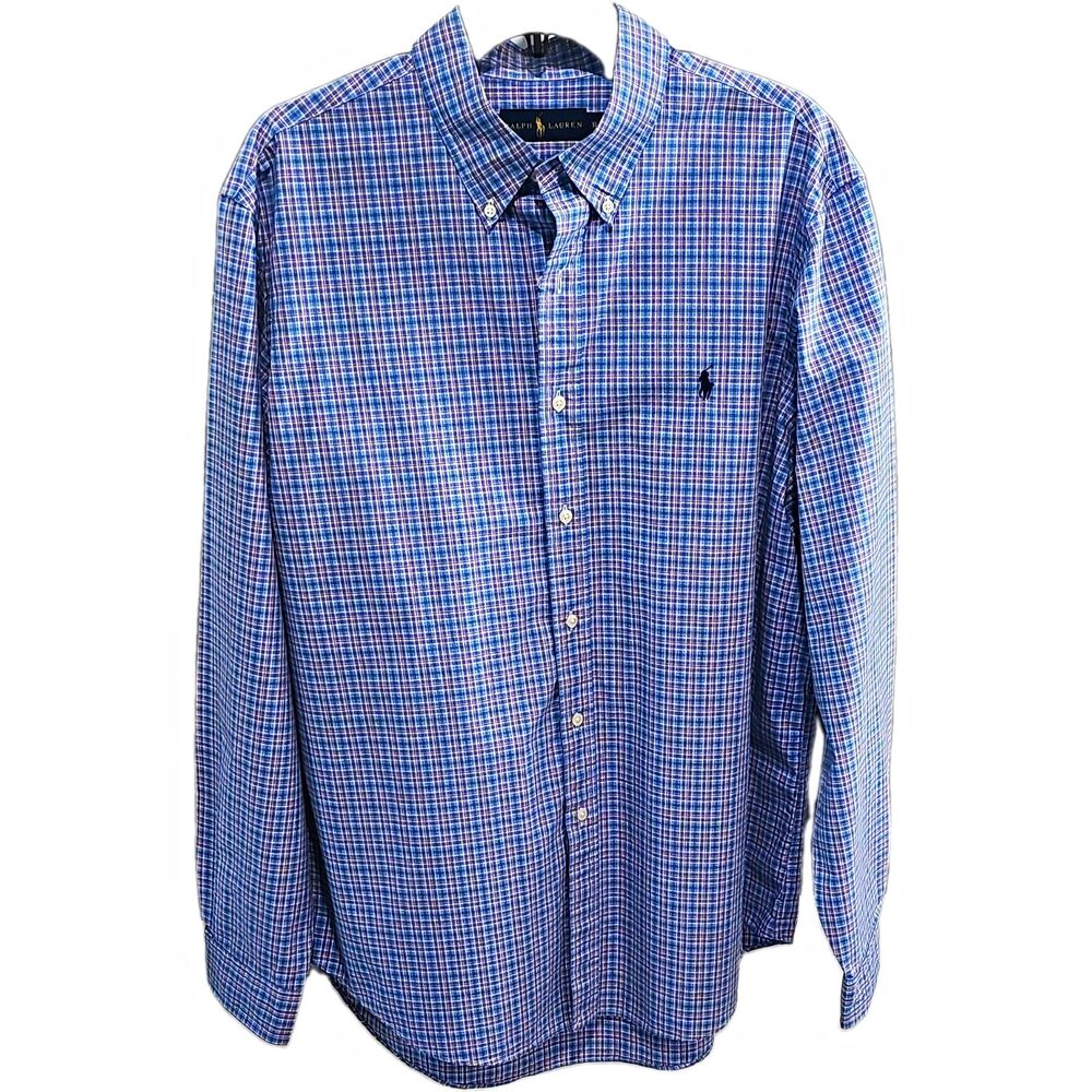 Ralph Lauren Men's XL Classic Fit Plaid Button-Down Long Sleeve Cotton Shirt